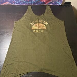 OP Olive Tank Top with Gold Sun Graphic